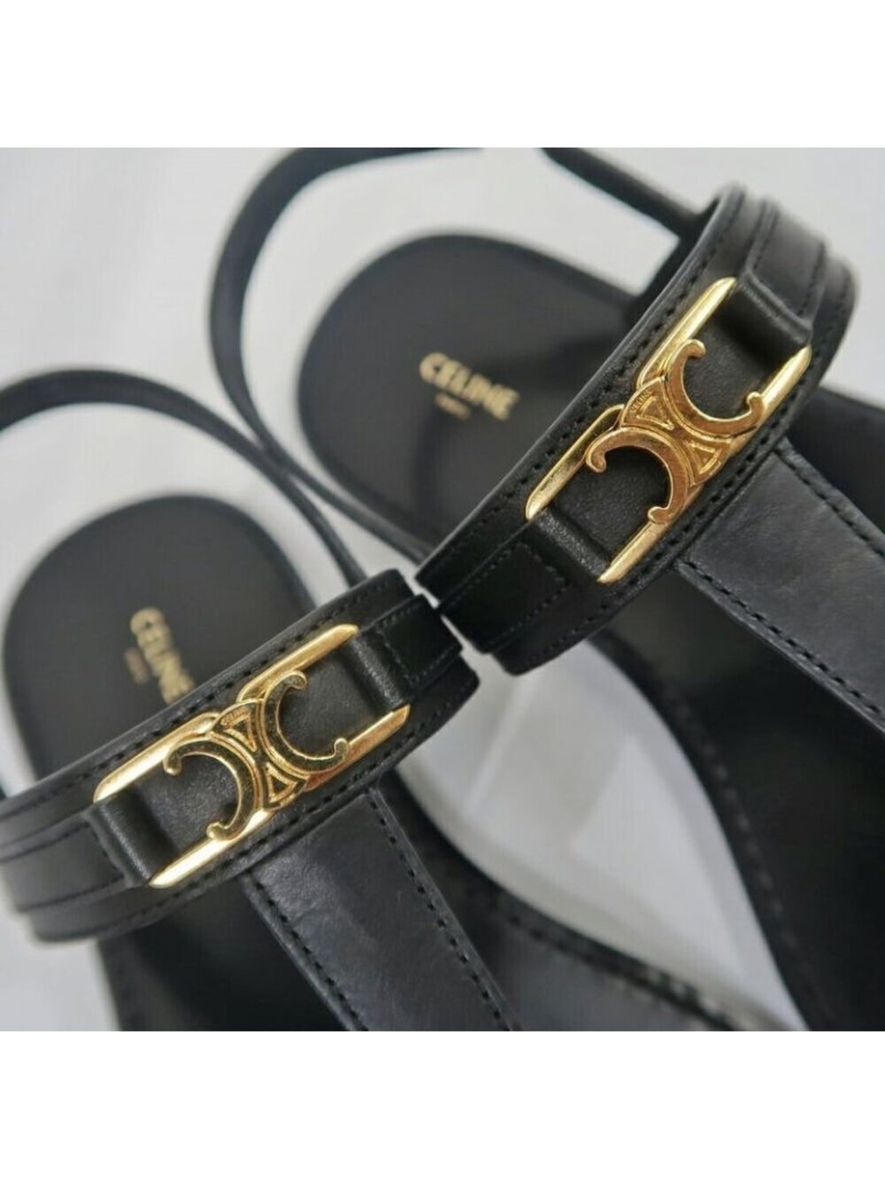 Celine Thong Sandals Black Leather Size 42 Shoes - Picture 8 of 10